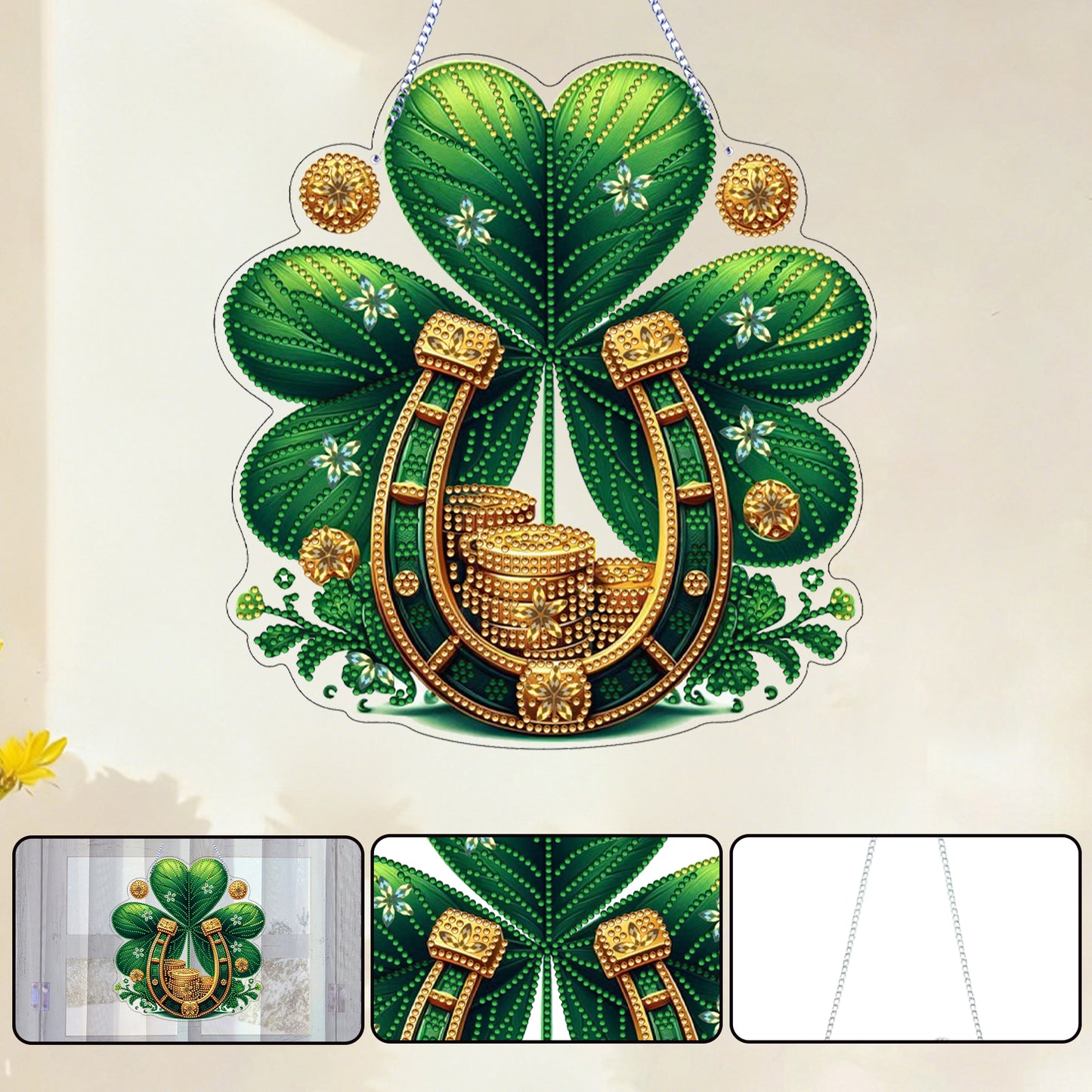 St Patricks Day 3 DIY 2D Flat Acrylic Diamond Painting Dots Pendant for Adults
