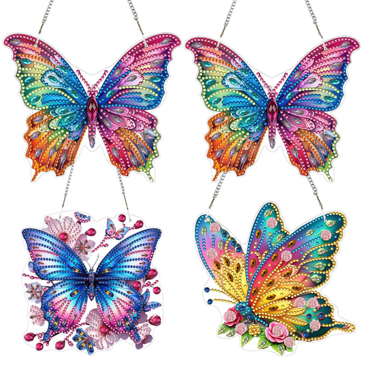 4pcs Butterfly Floral DIY 2D Flat Acrylic Diamond Painting Pendant Kit for Home