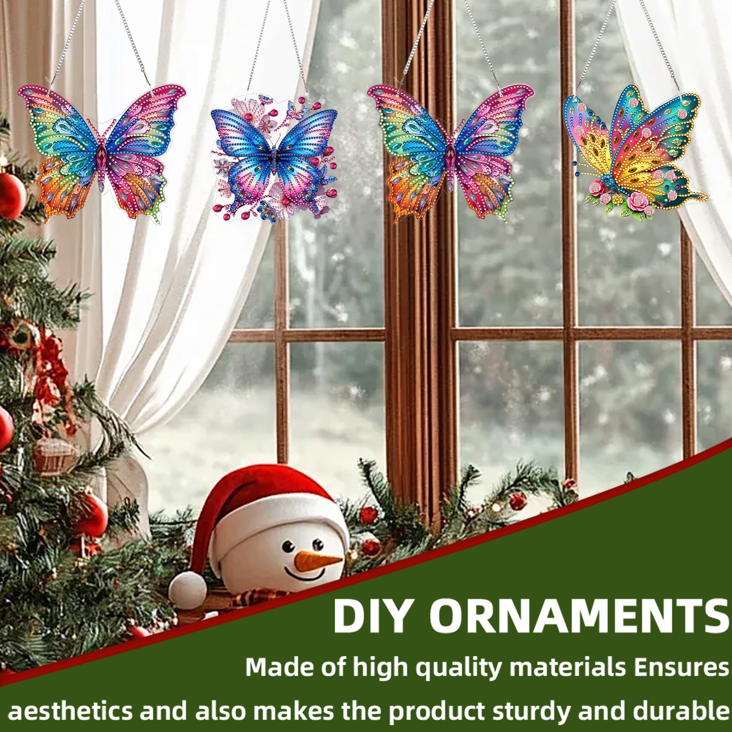 4pcs Butterfly Floral DIY 2D Flat Acrylic Diamond Painting Pendant Kit for Home