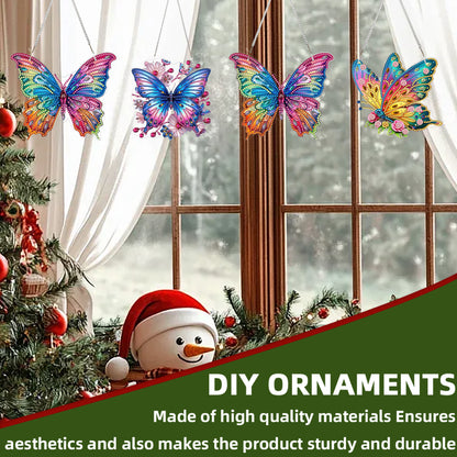 4pcs Butterfly Floral DIY 2D Flat Acrylic Diamond Painting Pendant Kit for Home