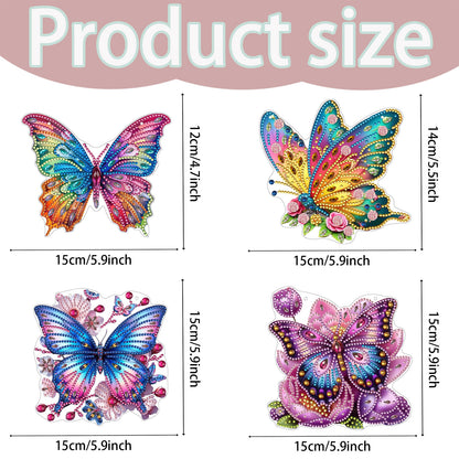4pcs Butterfly Floral DIY 2D Flat Acrylic Diamond Painting Pendant Kit for Home