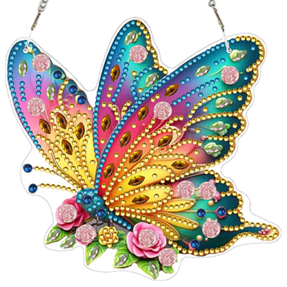 4pcs Butterfly Floral DIY 2D Flat Acrylic Diamond Painting Pendant Kit for Home
