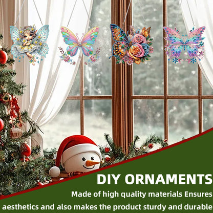 4pcs Fairy Butterfly DIY 2D Flat Acrylic Diamond Painting Pendant Kit Home Decor
