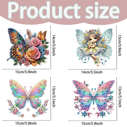 4pcs Fairy Butterfly DIY 2D Flat Acrylic Diamond Painting Pendant Kit Home Decor