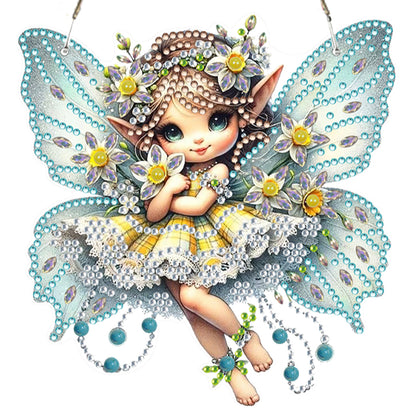 4pcs Fairy Butterfly DIY 2D Flat Acrylic Diamond Painting Pendant Kit Home Decor