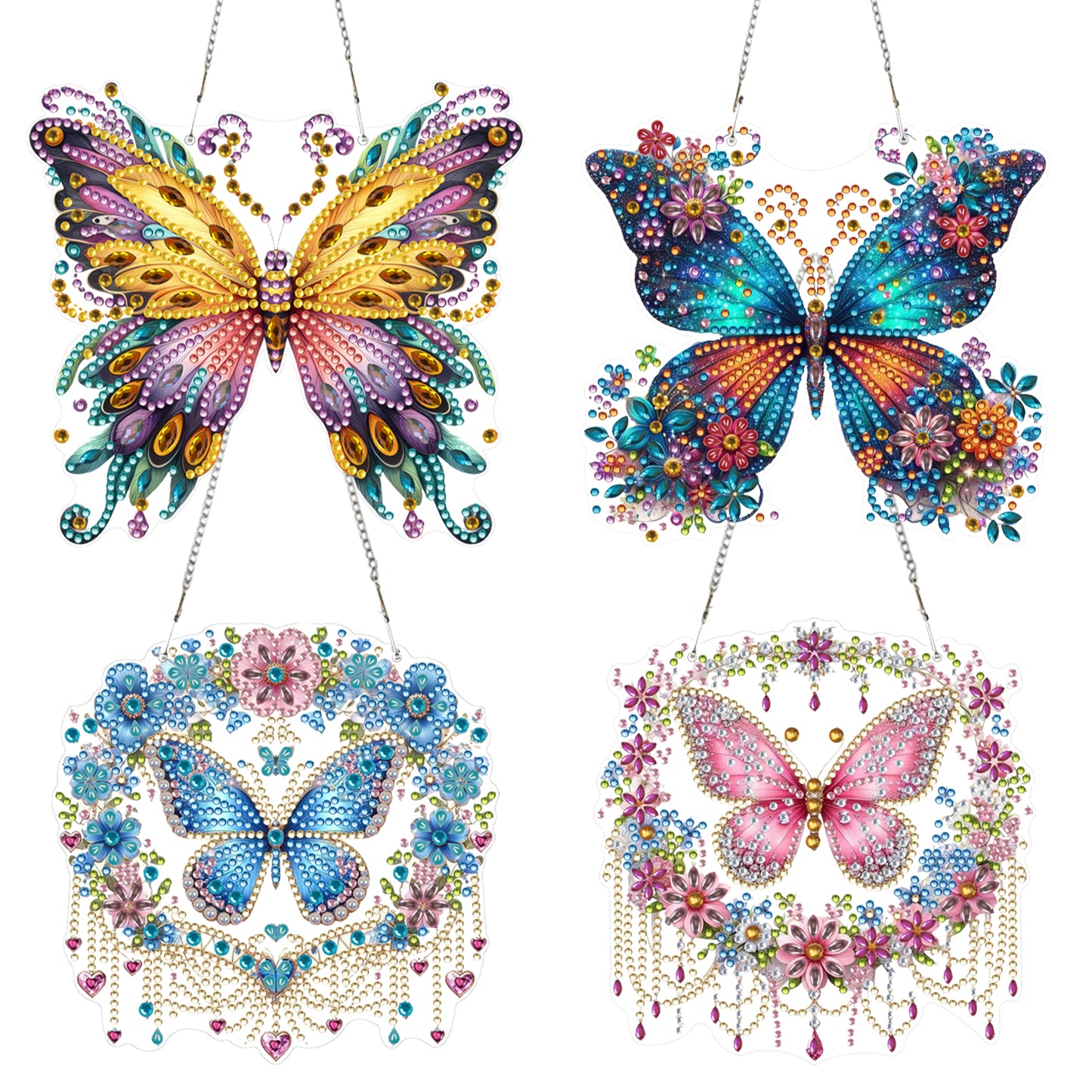 4pcs Hanging Butterfly DIY 2D Flat Acrylic Diamond Painting Pendant Kit for Home