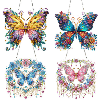 4pcs Hanging Butterfly DIY 2D Flat Acrylic Diamond Painting Pendant Kit for Home