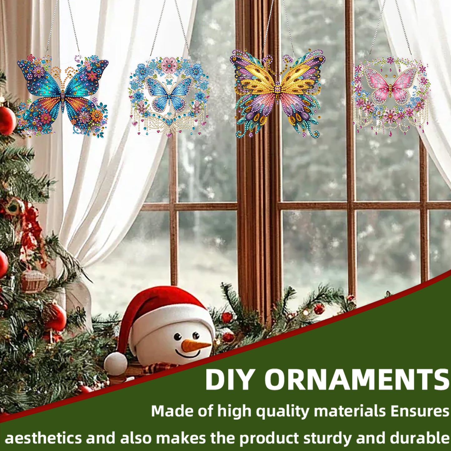 4pcs Hanging Butterfly DIY 2D Flat Acrylic Diamond Painting Pendant Kit for Home