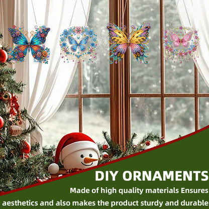 4pcs Hanging Butterfly DIY 2D Flat Acrylic Diamond Painting Pendant Kit for Home