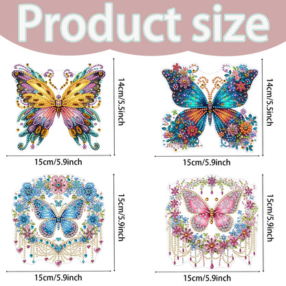 4pcs Hanging Butterfly DIY 2D Flat Acrylic Diamond Painting Pendant Kit for Home