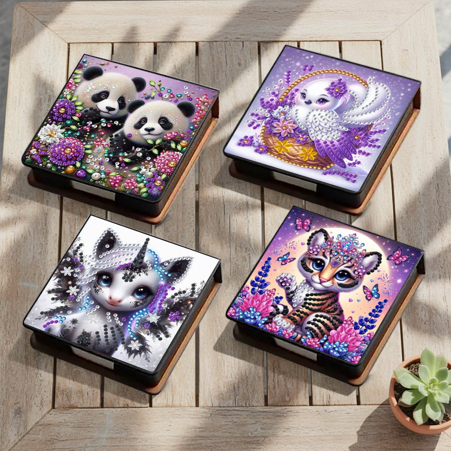 Animal PU DIY 5D Diamond Painting Note Box 640 Blank Notepads for Home Office