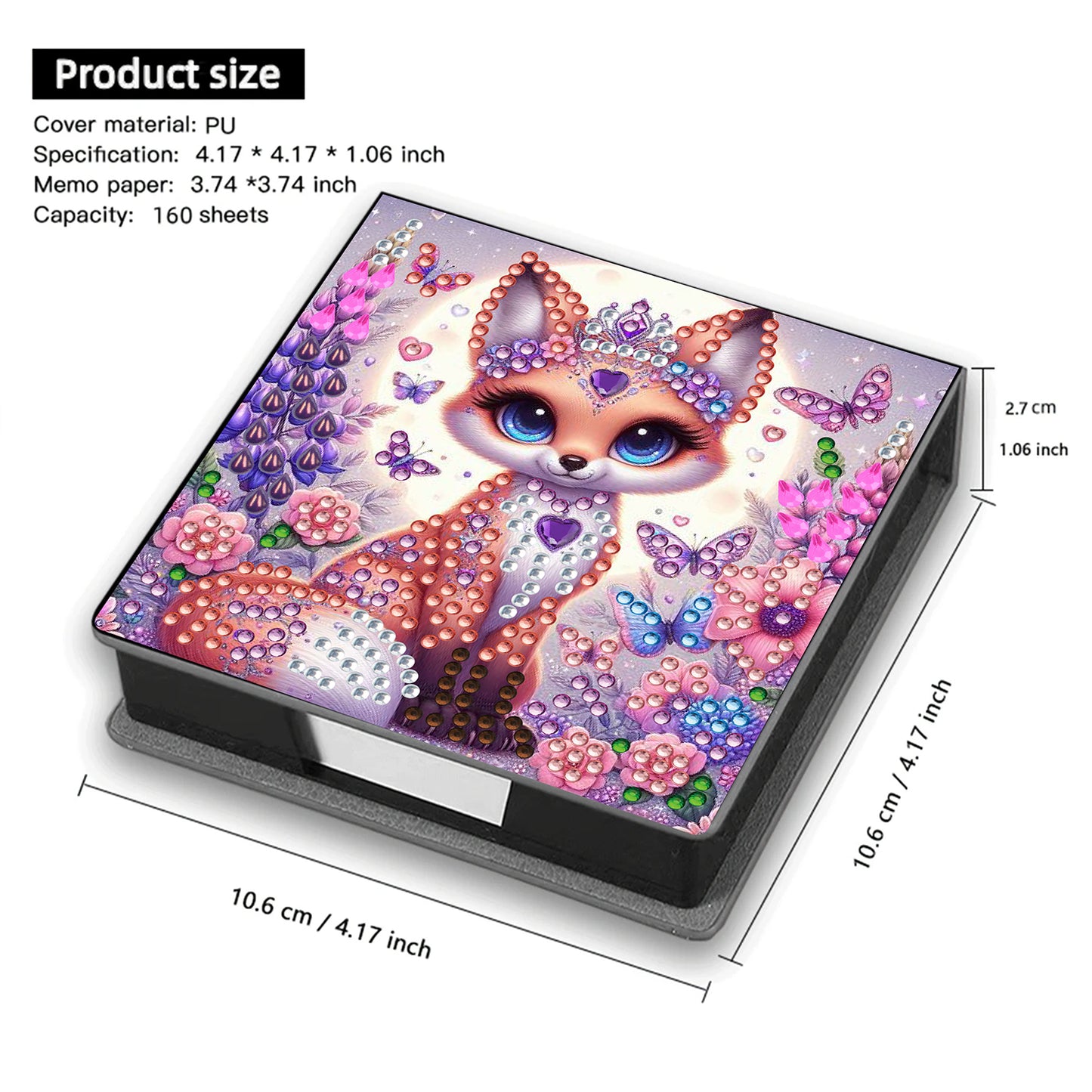 Purple Animals PU DIY 5D Diamond Painting Note Box 640 Blank Notepads for Office