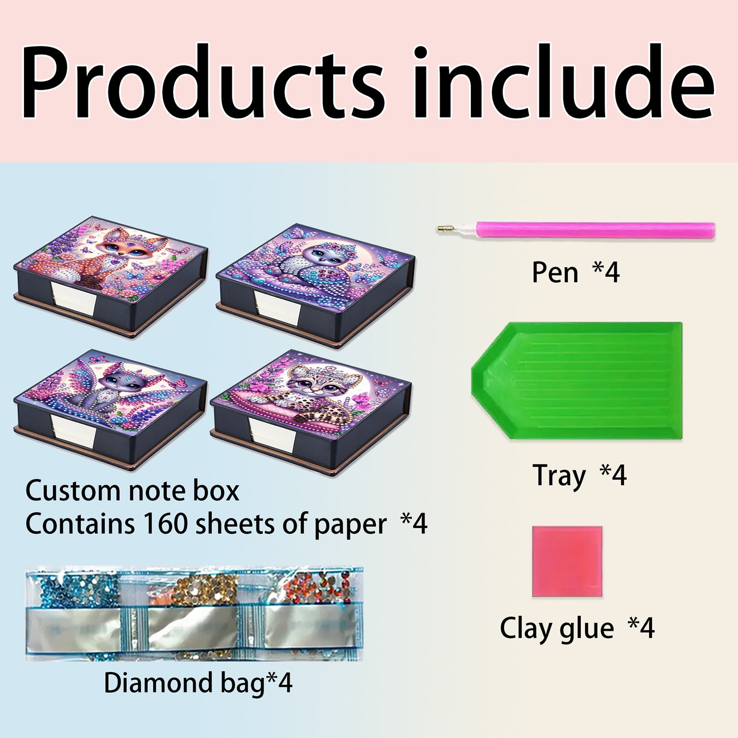 Purple Animals PU DIY 5D Diamond Painting Note Box 640 Blank Notepads for Office