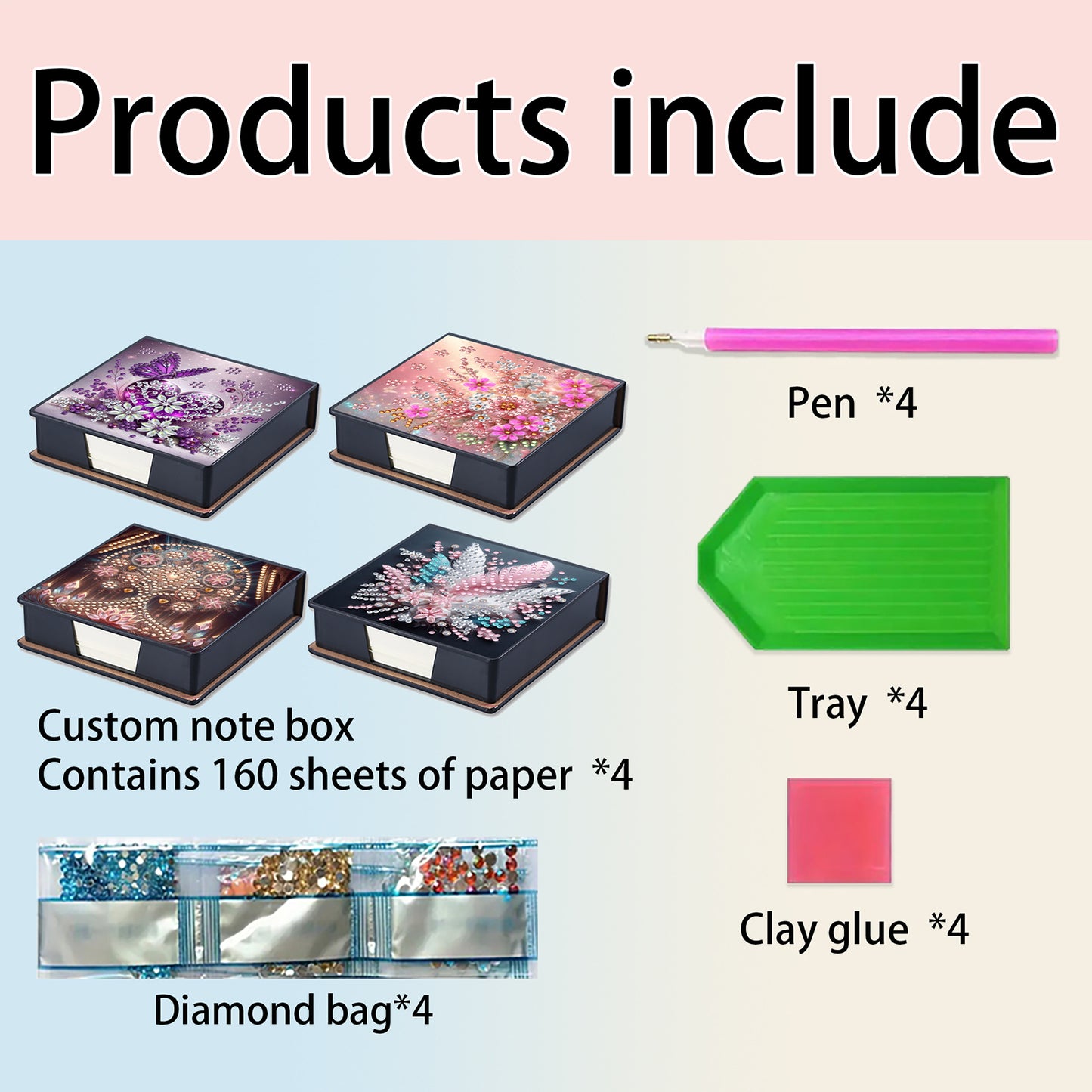 Flower PU DIY 5D Diamond Painting Note Box 640 Blank Notepads for Home Office