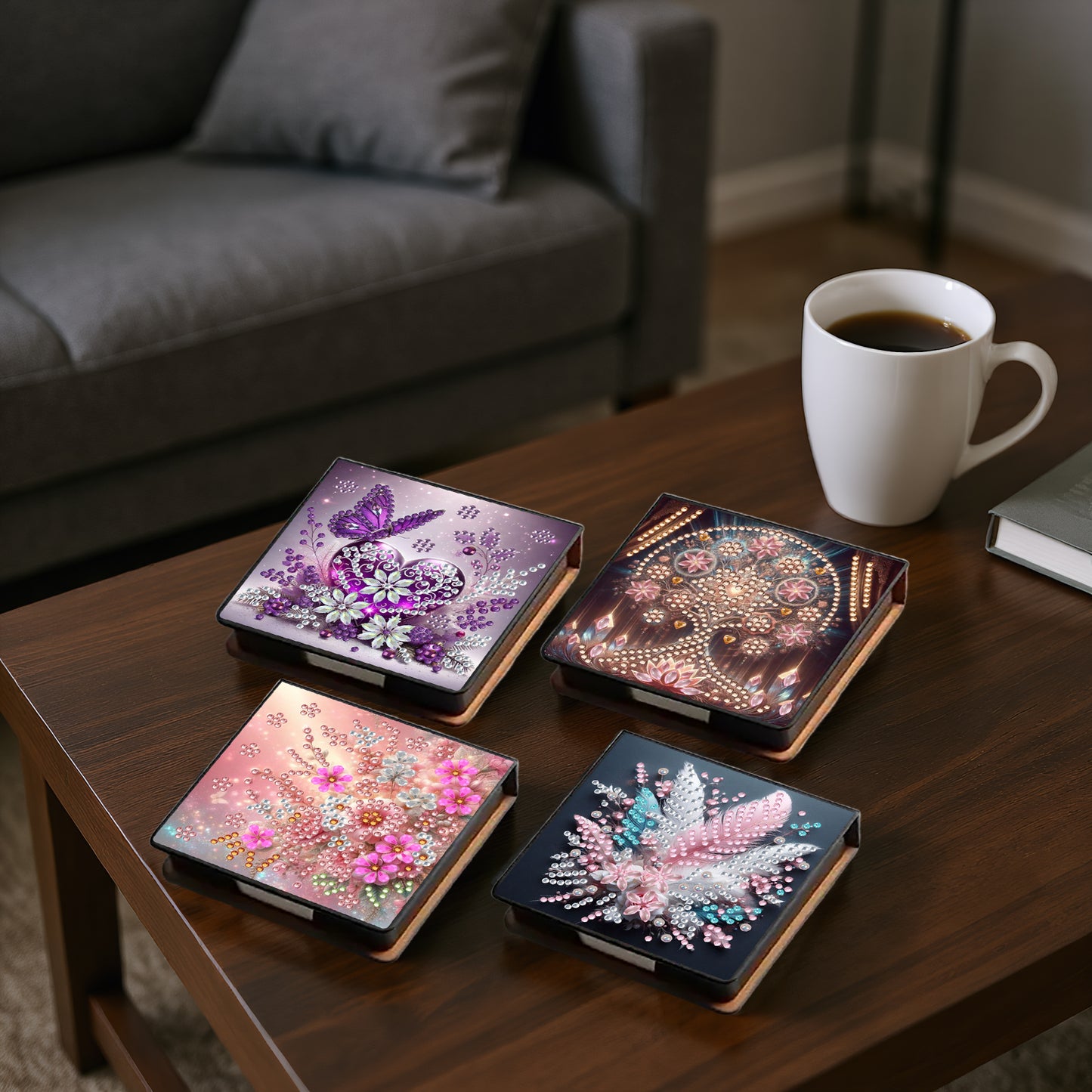 Flower PU DIY 5D Diamond Painting Note Box 640 Blank Notepads for Home Office