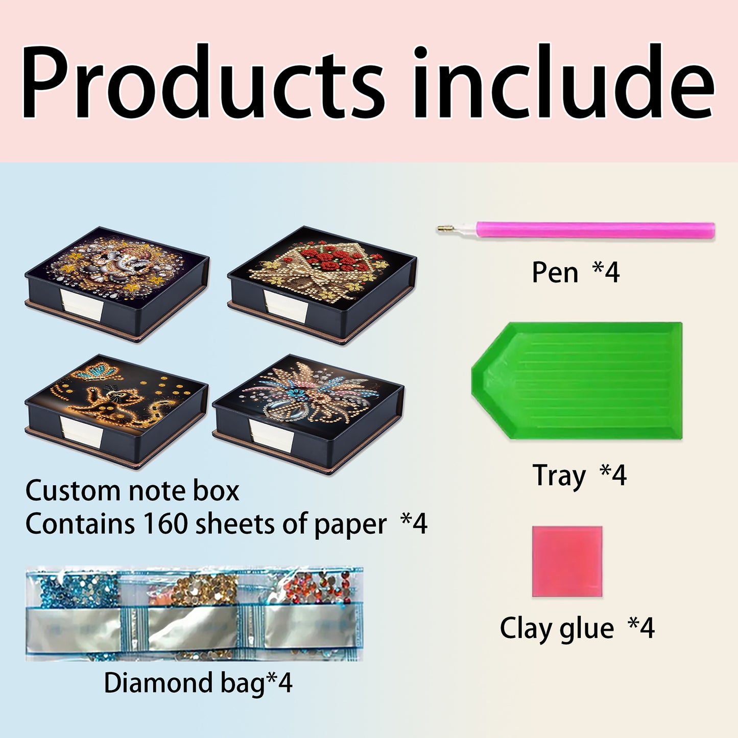 Animals Flowers PU DIY 5D Diamond Painting Note Box 640 Blank Notepad for Office