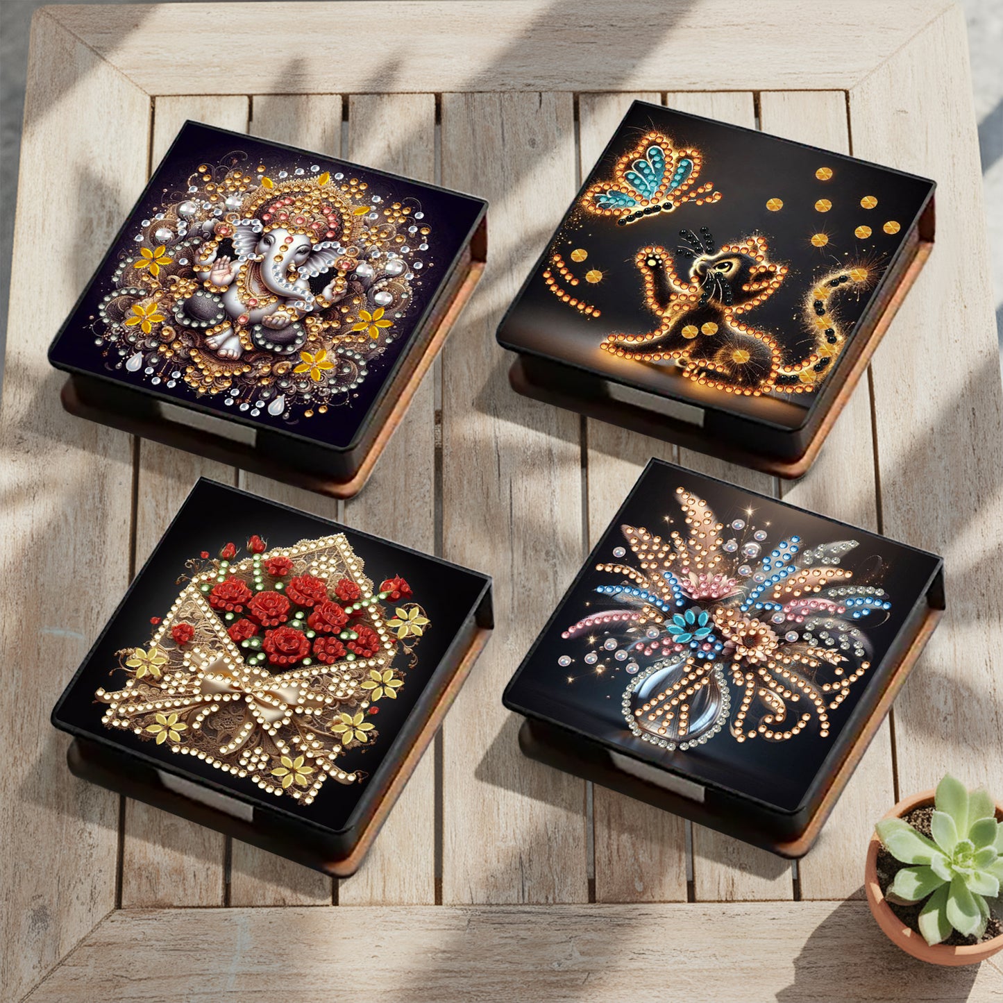 Animals Flowers PU DIY 5D Diamond Painting Note Box 640 Blank Notepad for Office