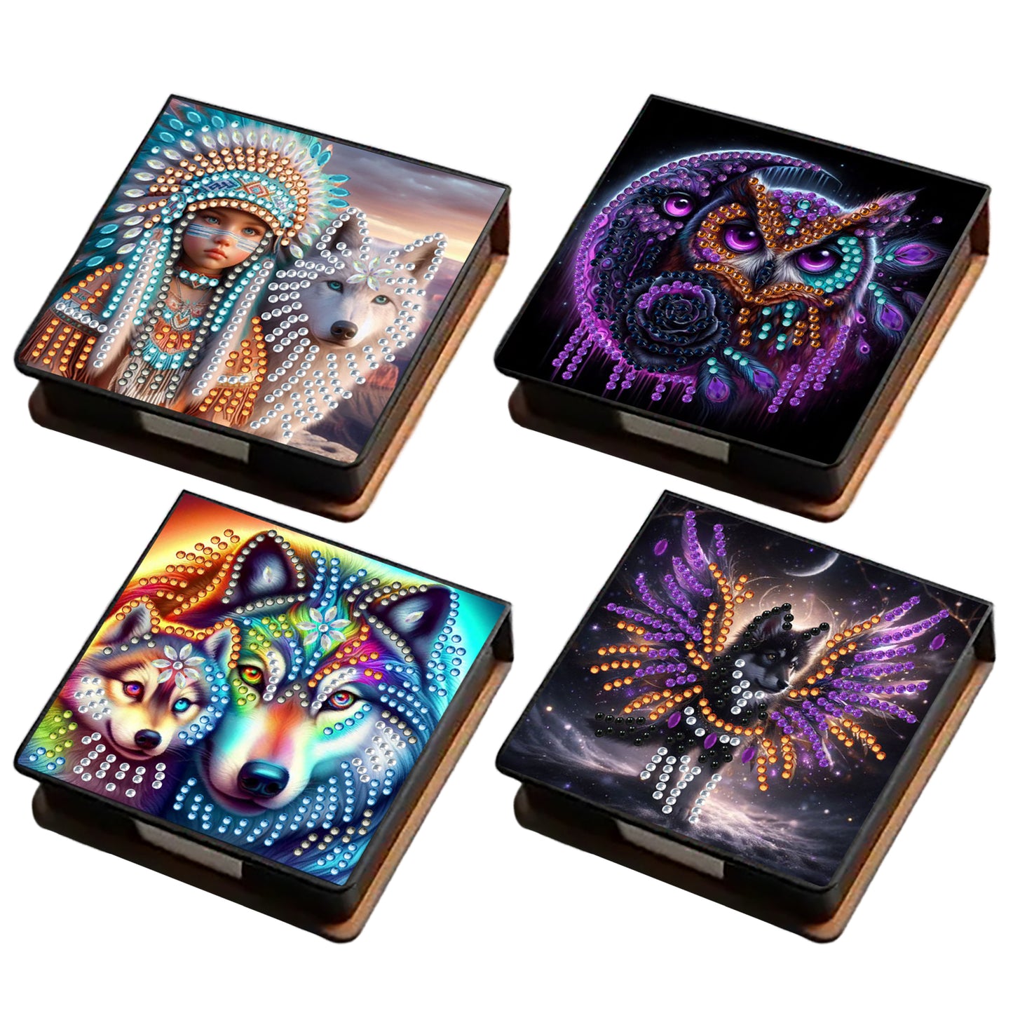 Wolf and Owl PU DIY 5D Diamond Painting Note Box 640 Blank Notepads for Office