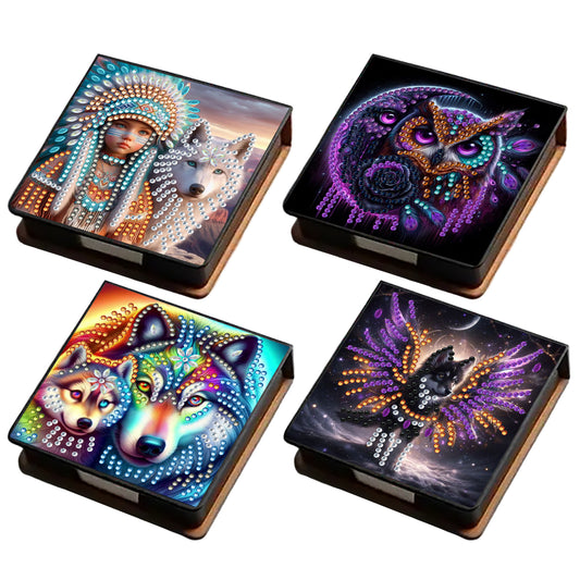 Wolf and Owl PU DIY 5D Diamond Painting Note Box 640 Blank Notepads for Office