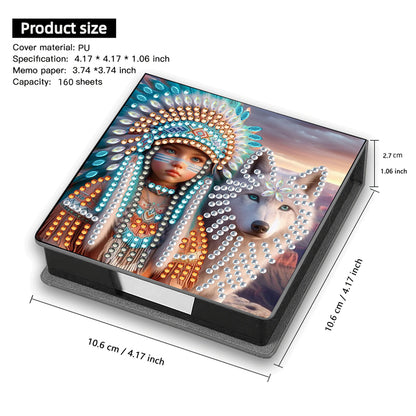 Wolf and Owl PU DIY 5D Diamond Painting Note Box 640 Blank Notepads for Office
