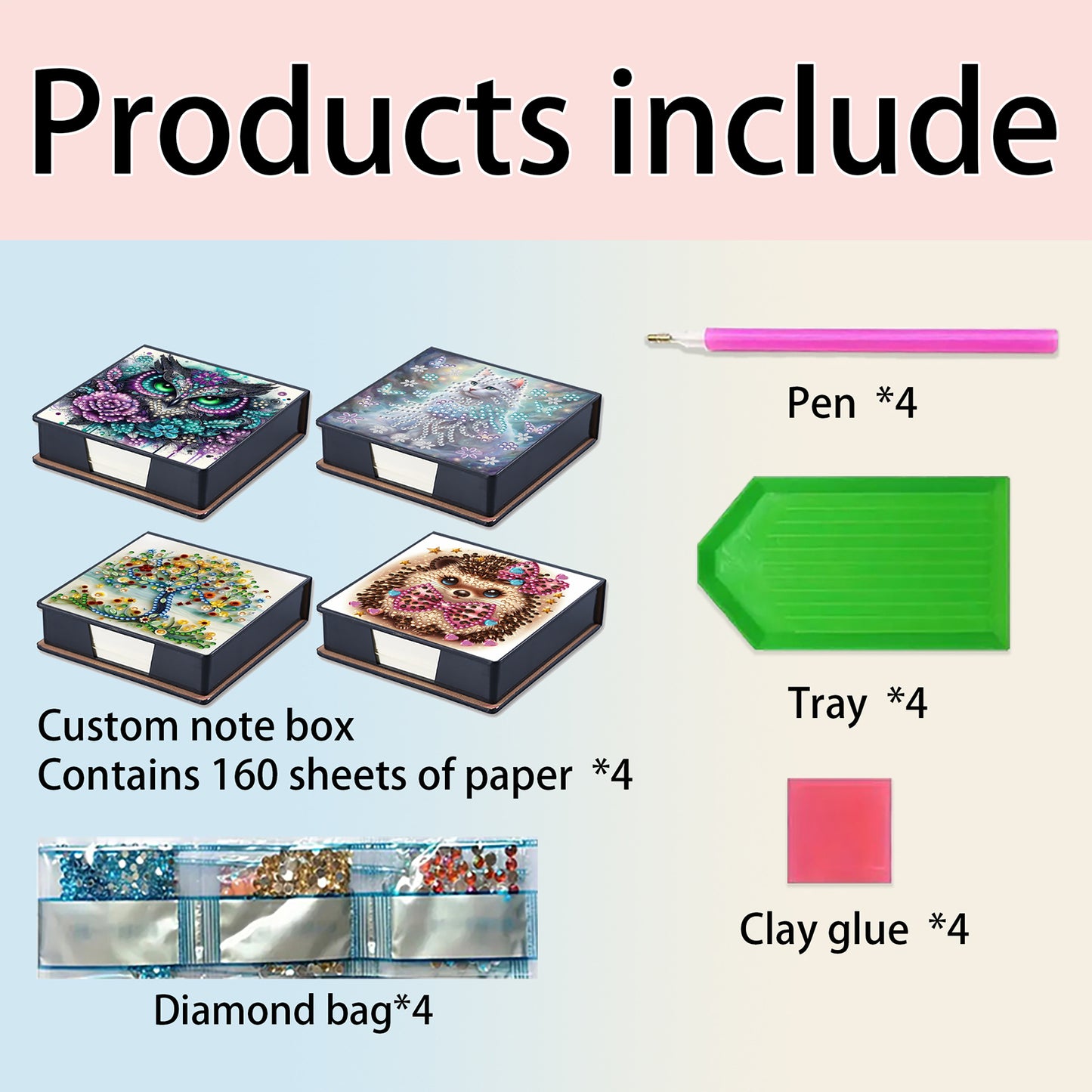 Animals and Trees PU DIY 5D Diamond Painting Note Box 640 Blank Notepads Office