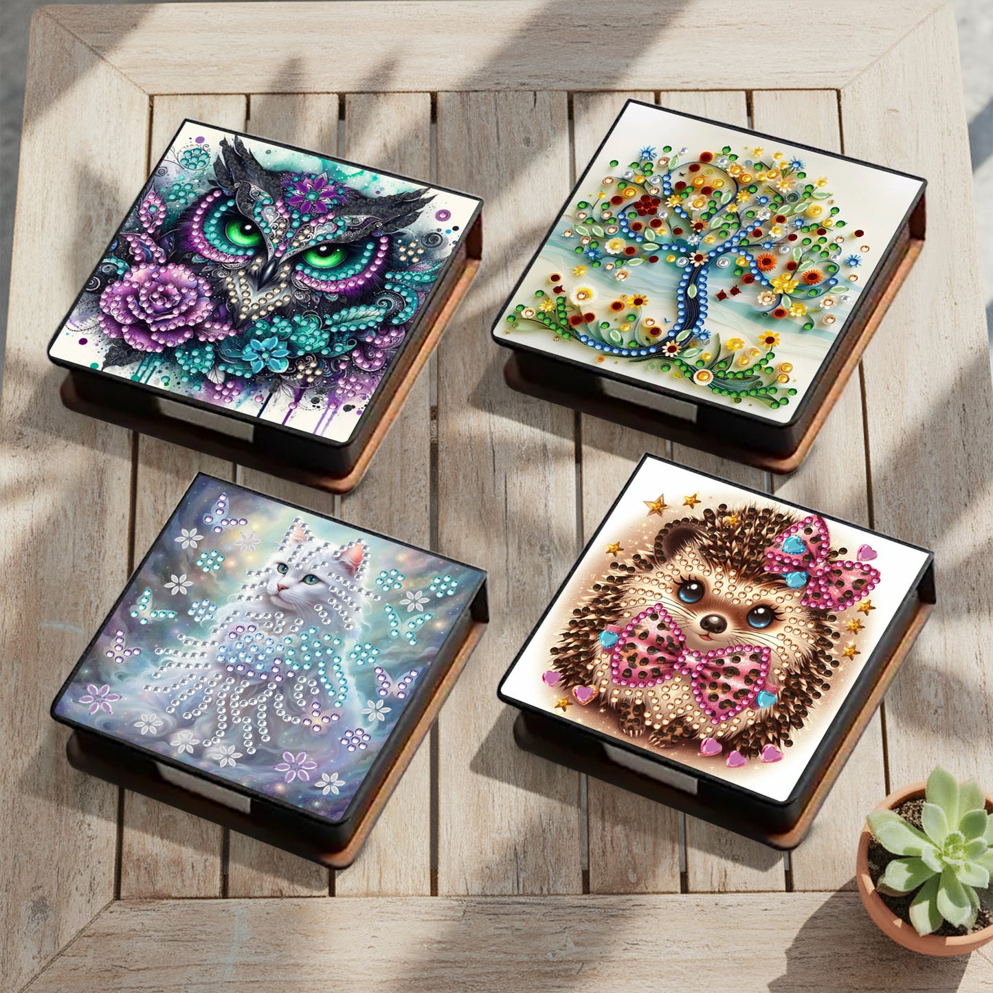 Animals and Trees PU DIY 5D Diamond Painting Note Box 640 Blank Notepads Office