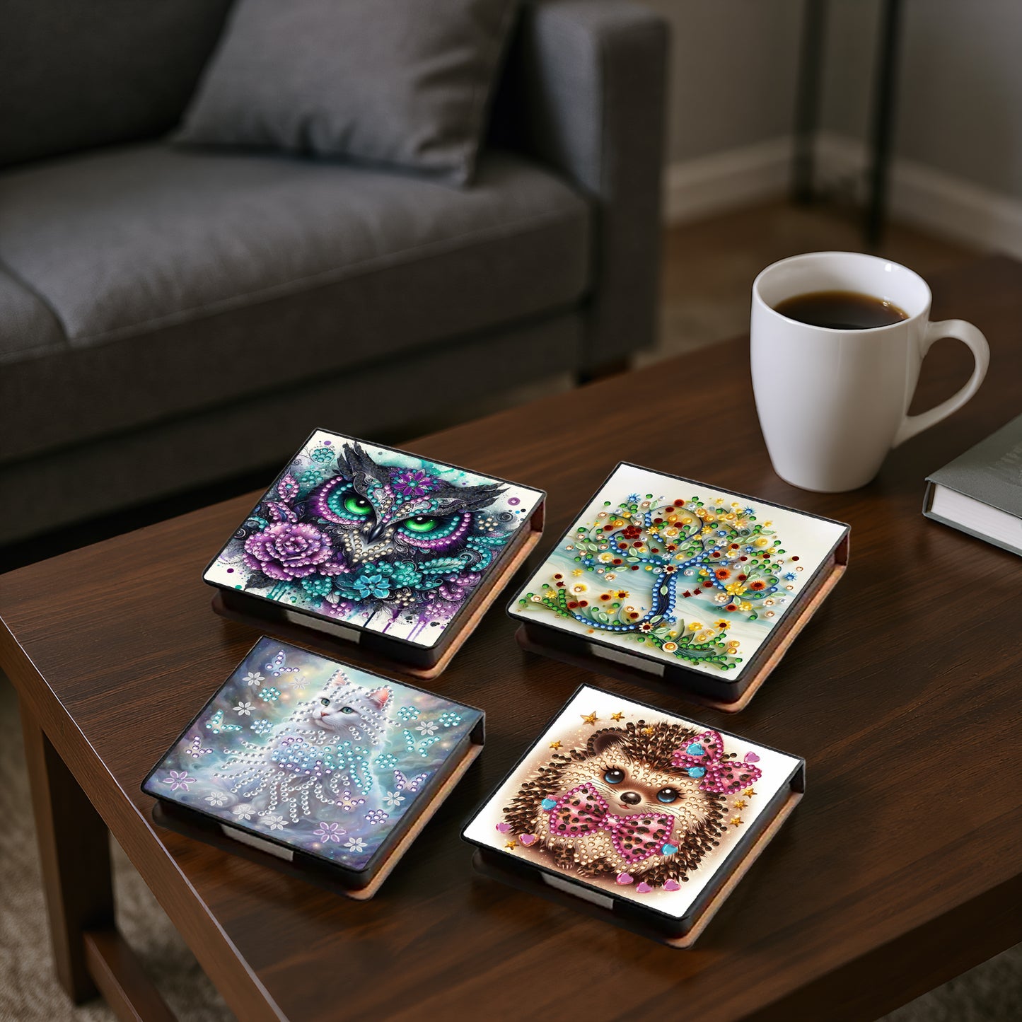 Animals and Trees PU DIY 5D Diamond Painting Note Box 640 Blank Notepads Office