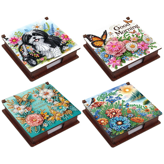 Butterflies and Flowers Wooden DIY 5D Diamond Painting Note Box for Office Home