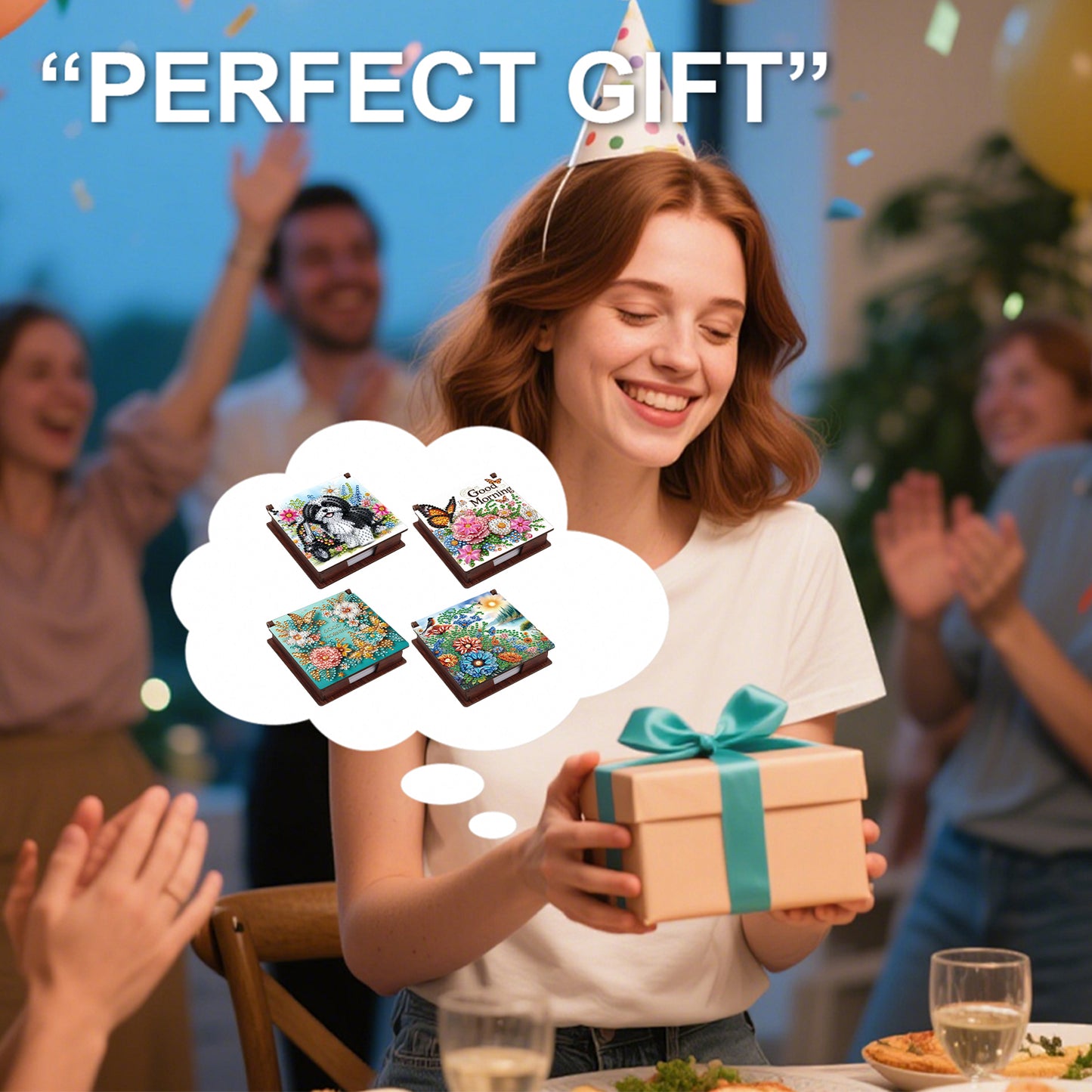 Butterflies and Flowers Wooden DIY 5D Diamond Painting Note Box for Office Home