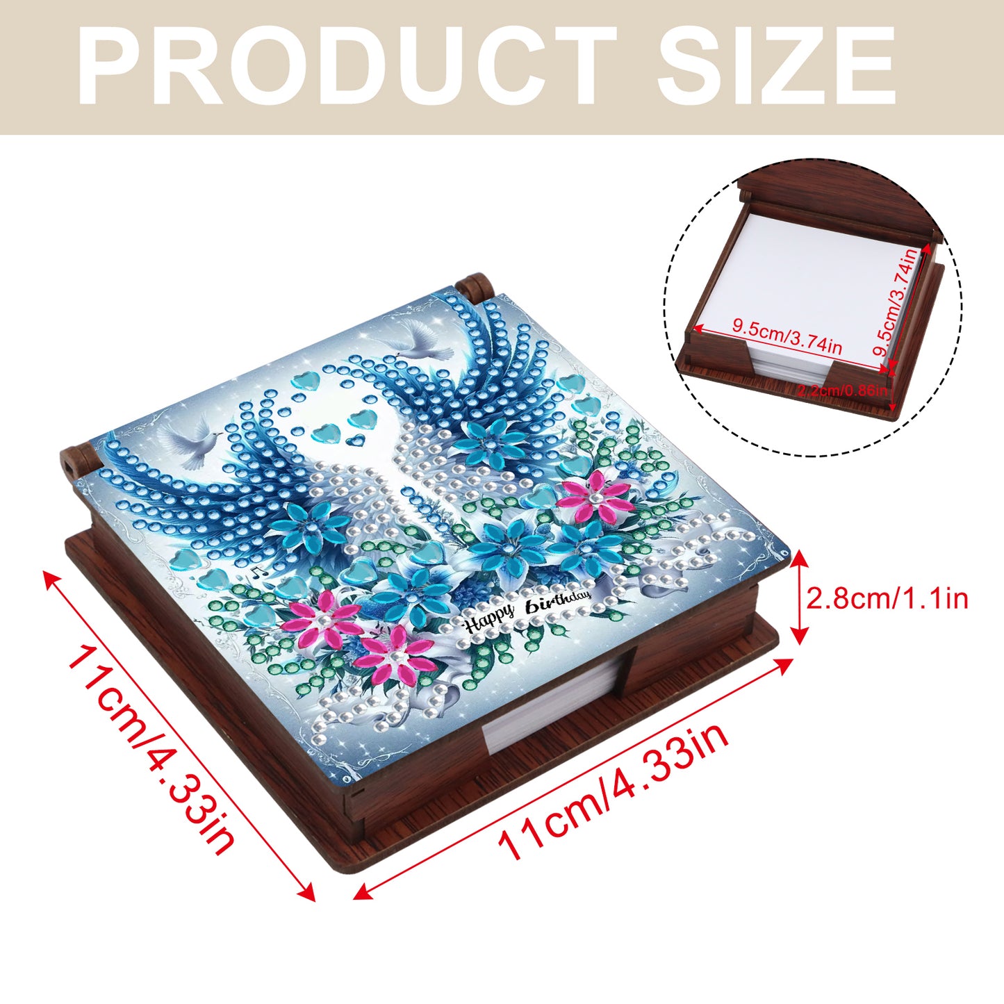 Animal Angels Wooden DIY 5D Diamond Painting Note Box 640 Notepads Office Home