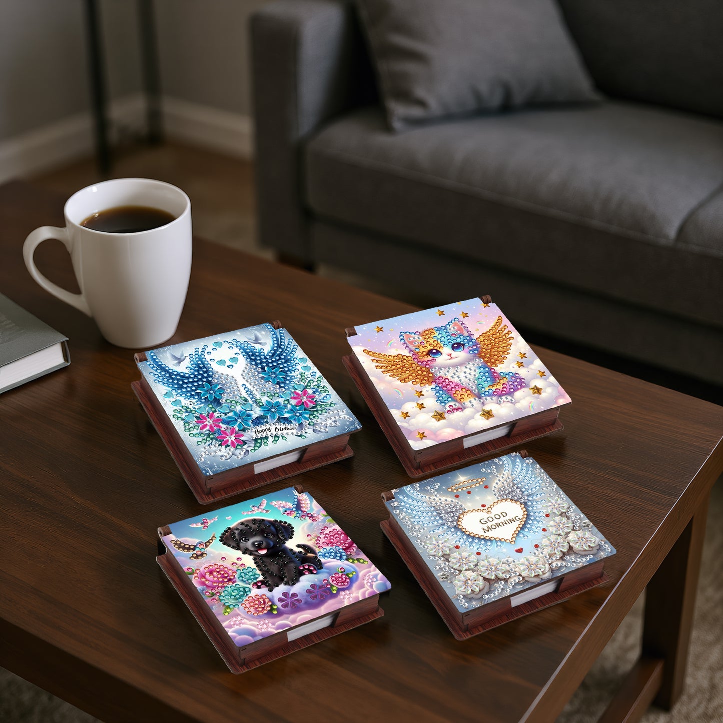 Animal Angels Wooden DIY 5D Diamond Painting Note Box 640 Notepads Office Home