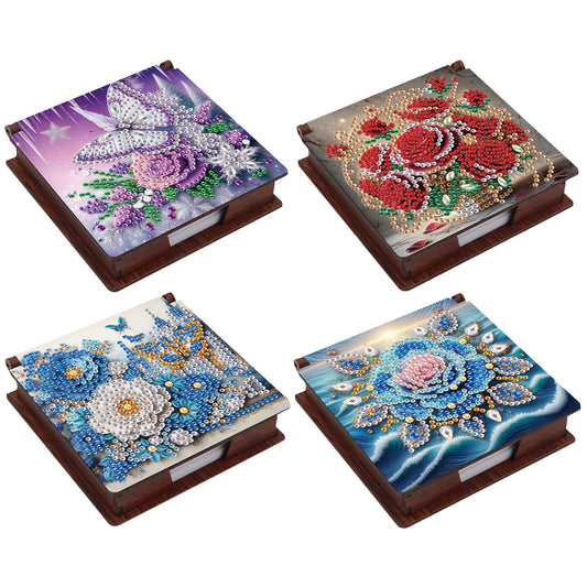 Blue Flowers Wooden DIY 5D Diamond Painting Note Box 640 Notepads Office Home