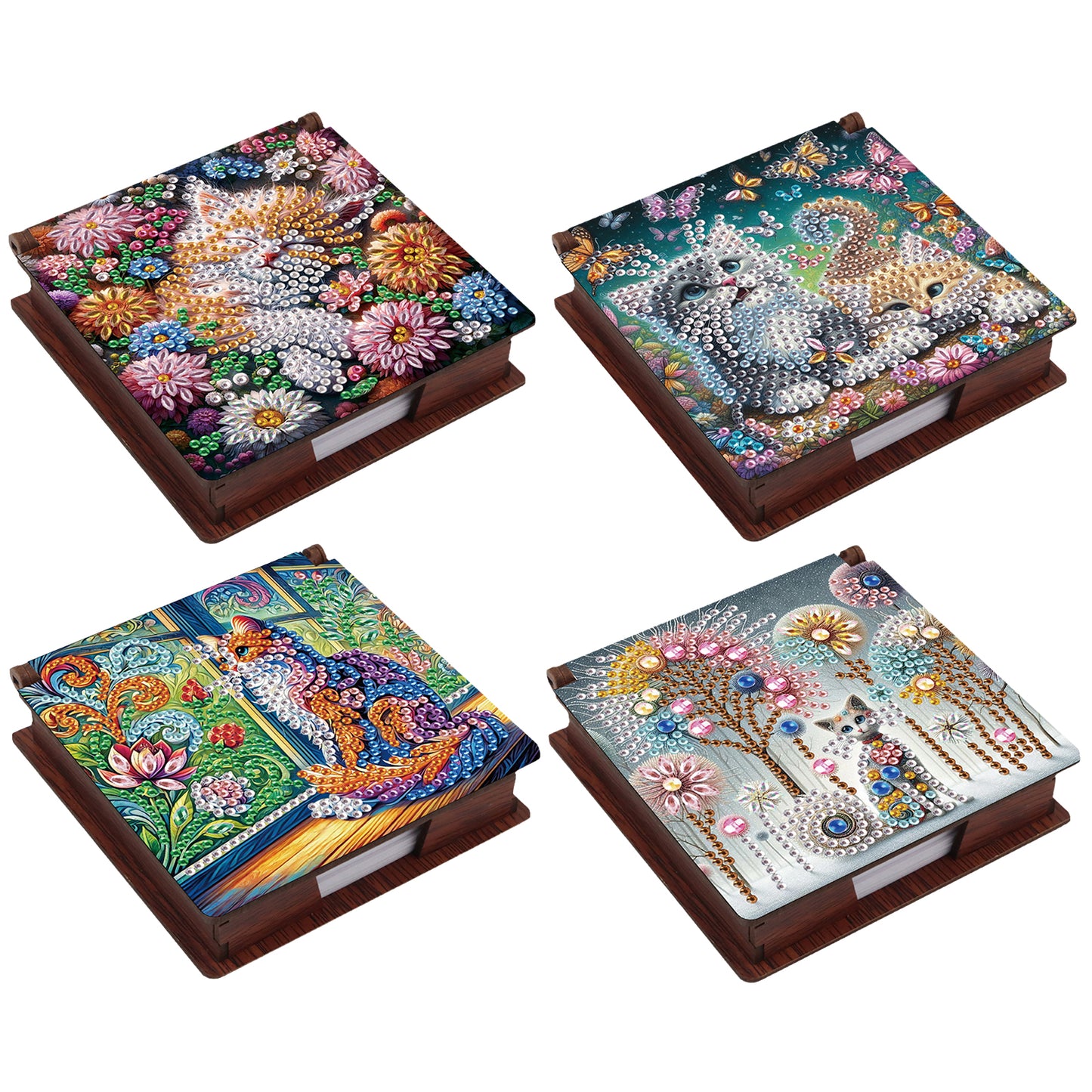 Kitty Wooden DIY 5D Diamond Painting Note Box 640 Notepads Office Home