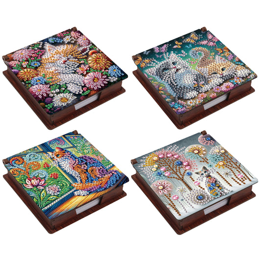 Kitty Wooden DIY 5D Diamond Painting Note Box 640 Notepads Office Home