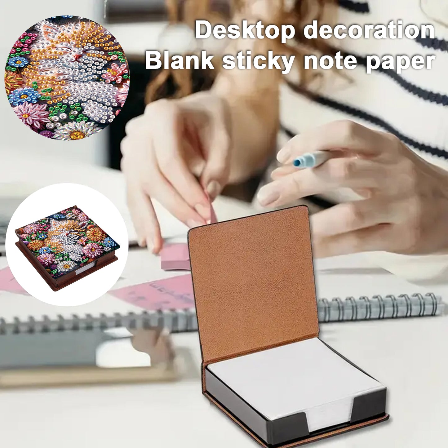 Kitty Wooden DIY 5D Diamond Painting Note Box 640 Notepads Office Home