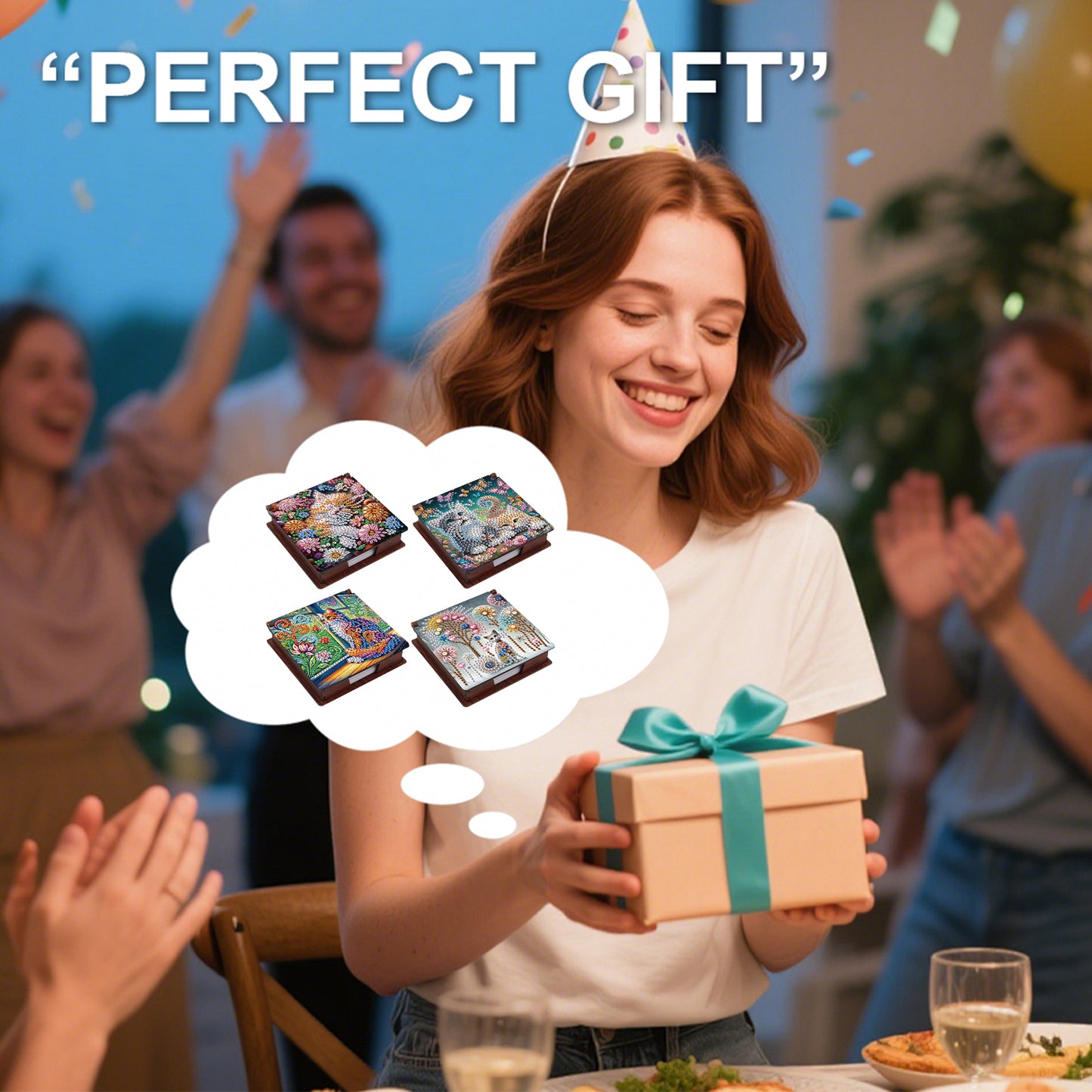 Kitty Wooden DIY 5D Diamond Painting Note Box 640 Notepads Office Home