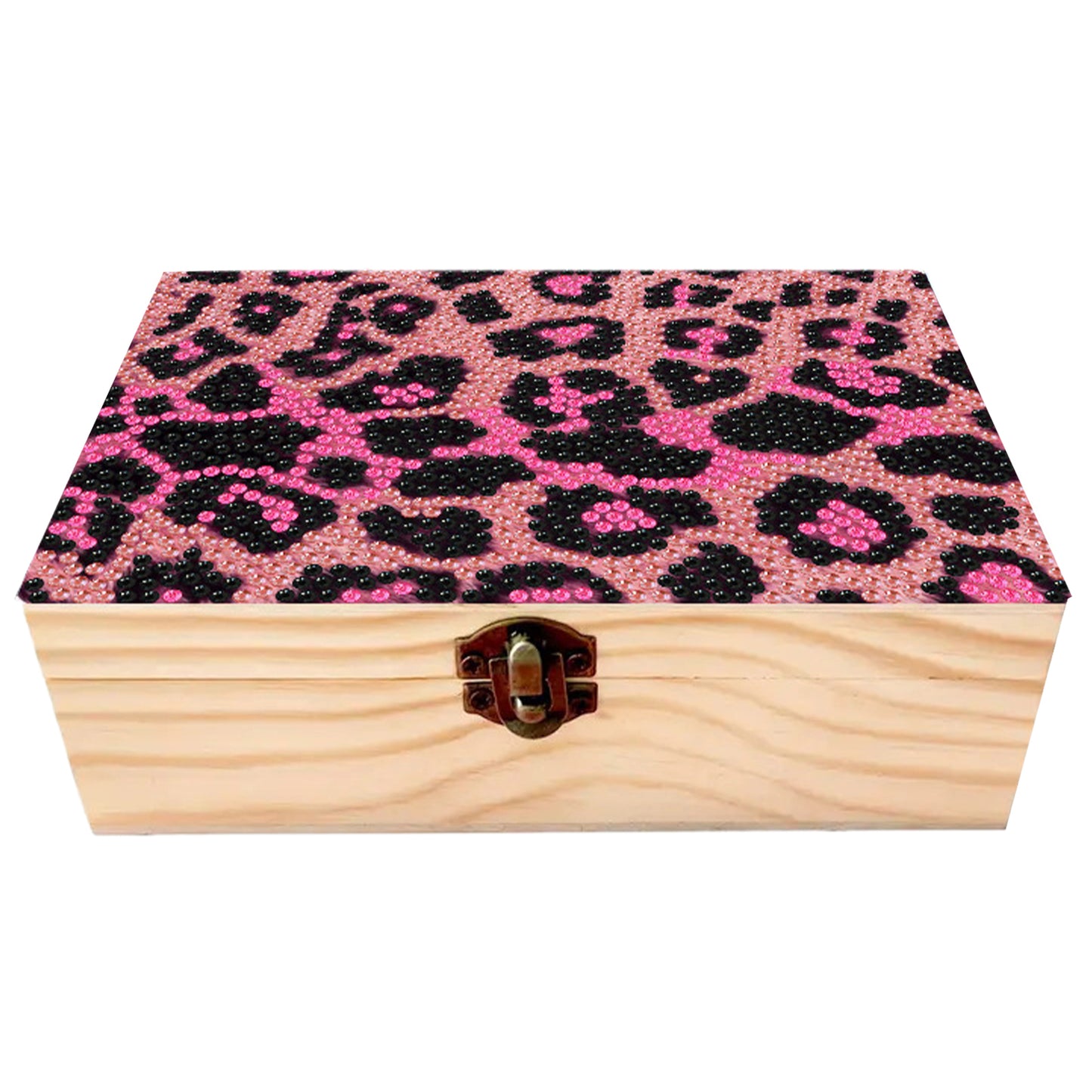 Pink Leopard Print DIY Wooden 5D Diamond Art Diamond Art Storage Box for Adults