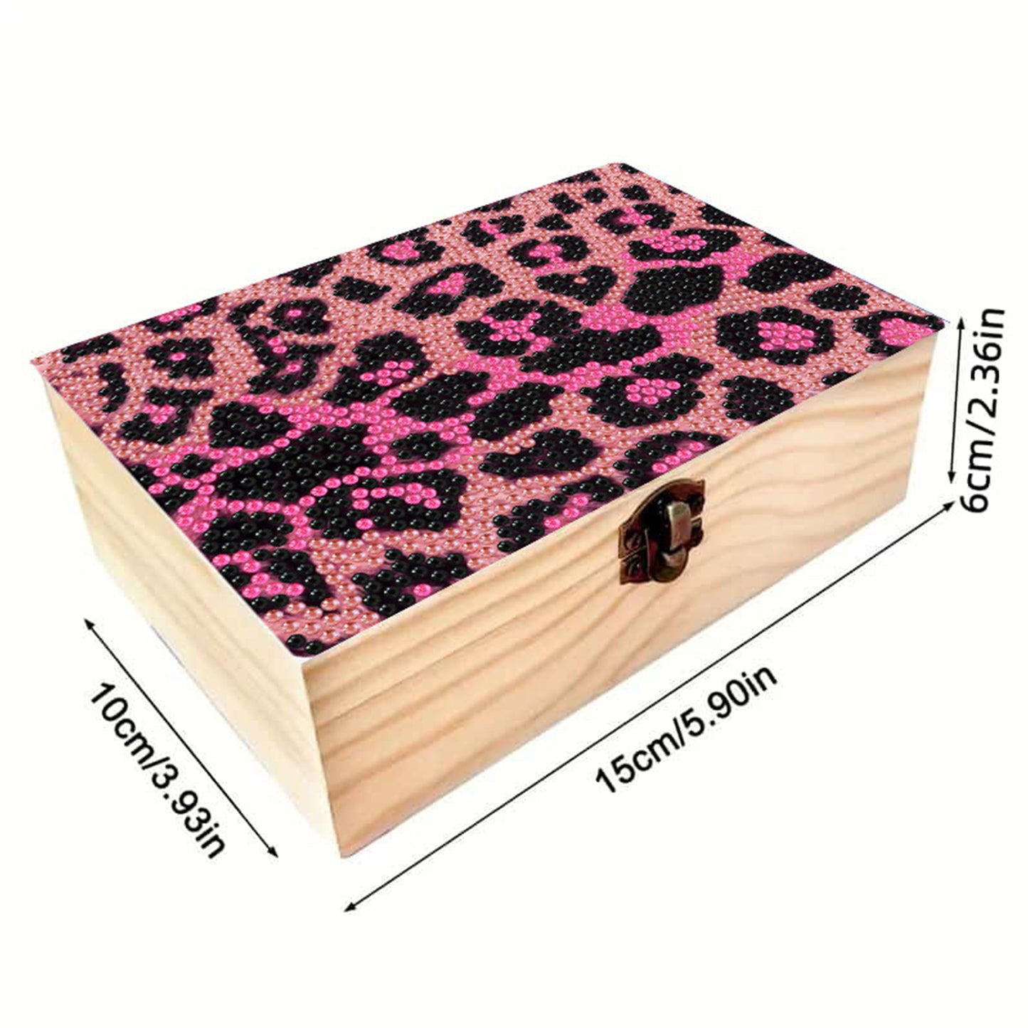 Pink Leopard Print DIY Wooden 5D Diamond Art Diamond Art Storage Box for Adults