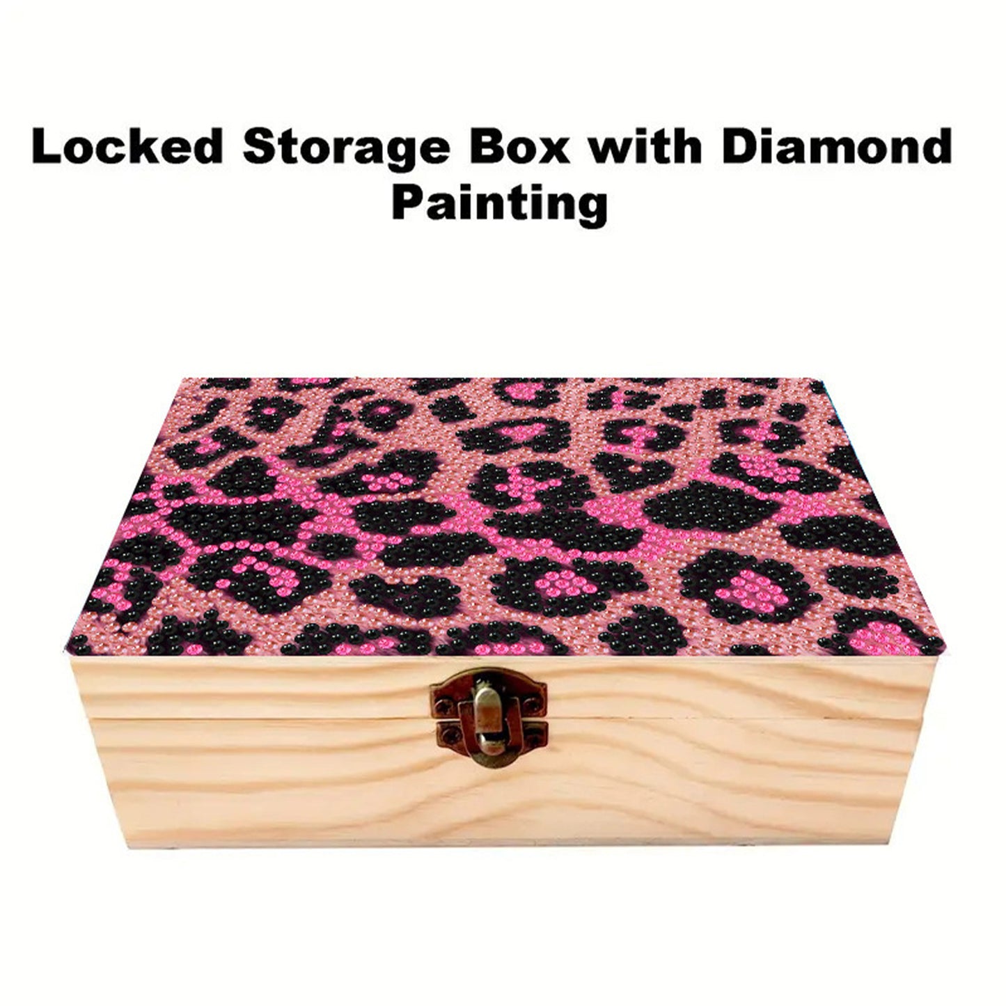 Pink Leopard Print DIY Wooden 5D Diamond Art Diamond Art Storage Box for Adults