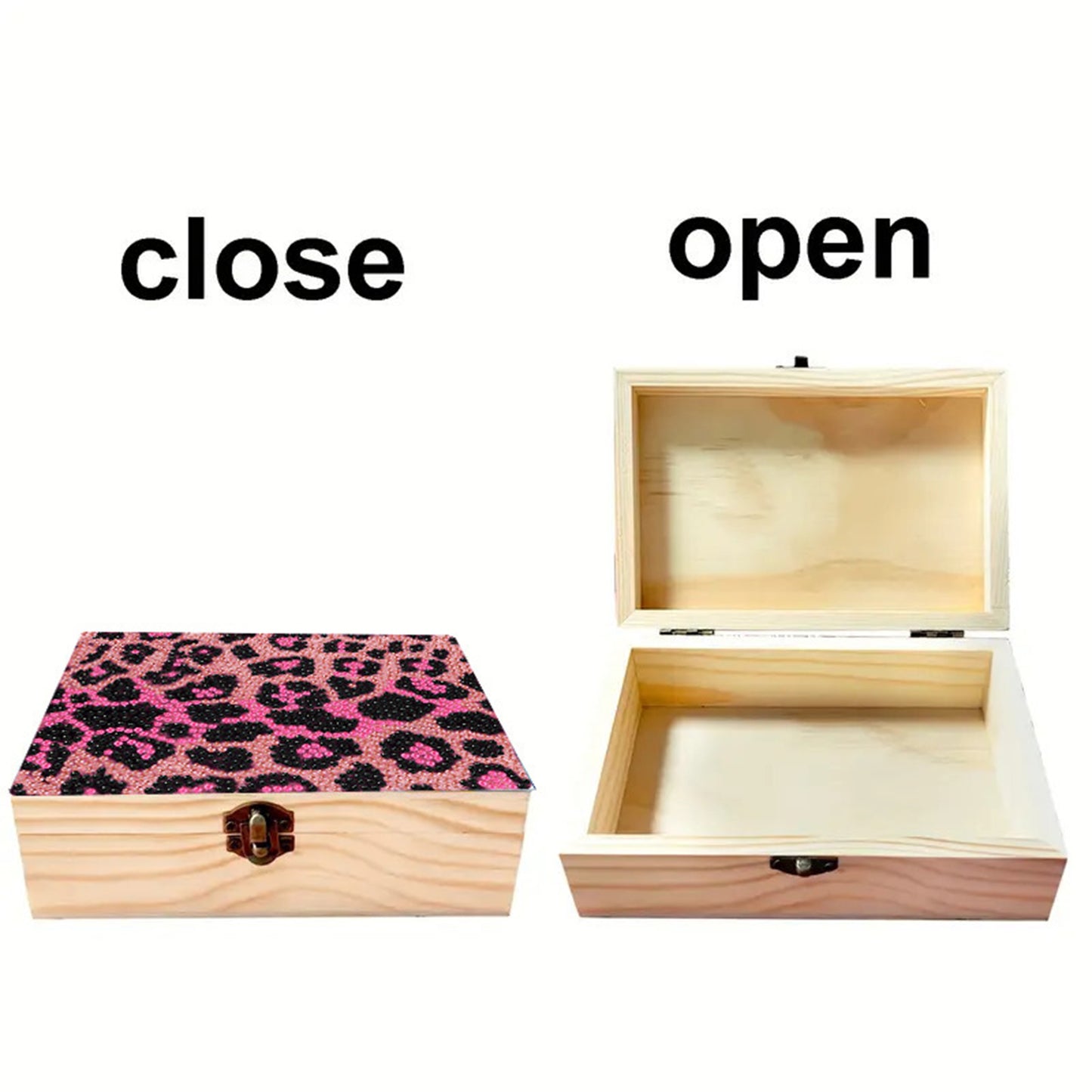 Pink Leopard Print DIY Wooden 5D Diamond Art Diamond Art Storage Box for Adults