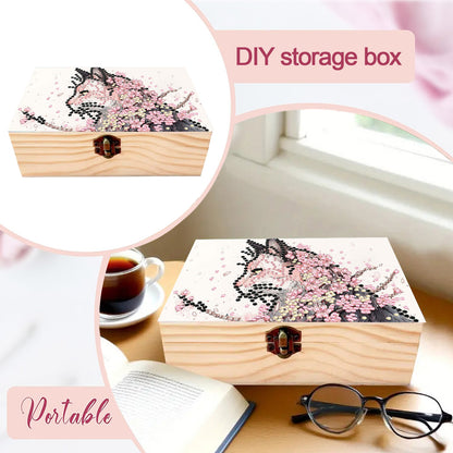 Cats Cherry Blossom DIY Wooden 5D Diamond Art Diamond Art Storage Box for Adults