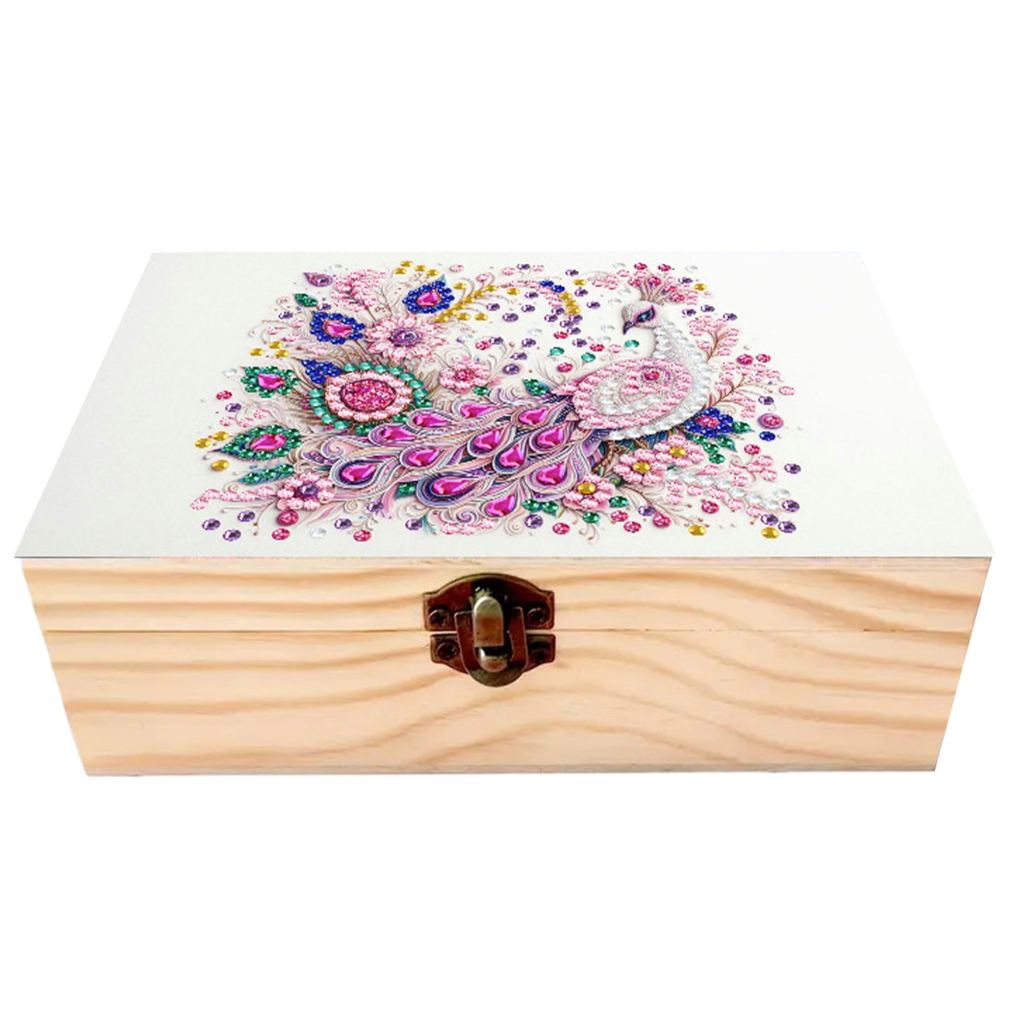 Peacock DIY Wooden 5D Diamond Art Diamond Art Storage Box for Adults Desktop