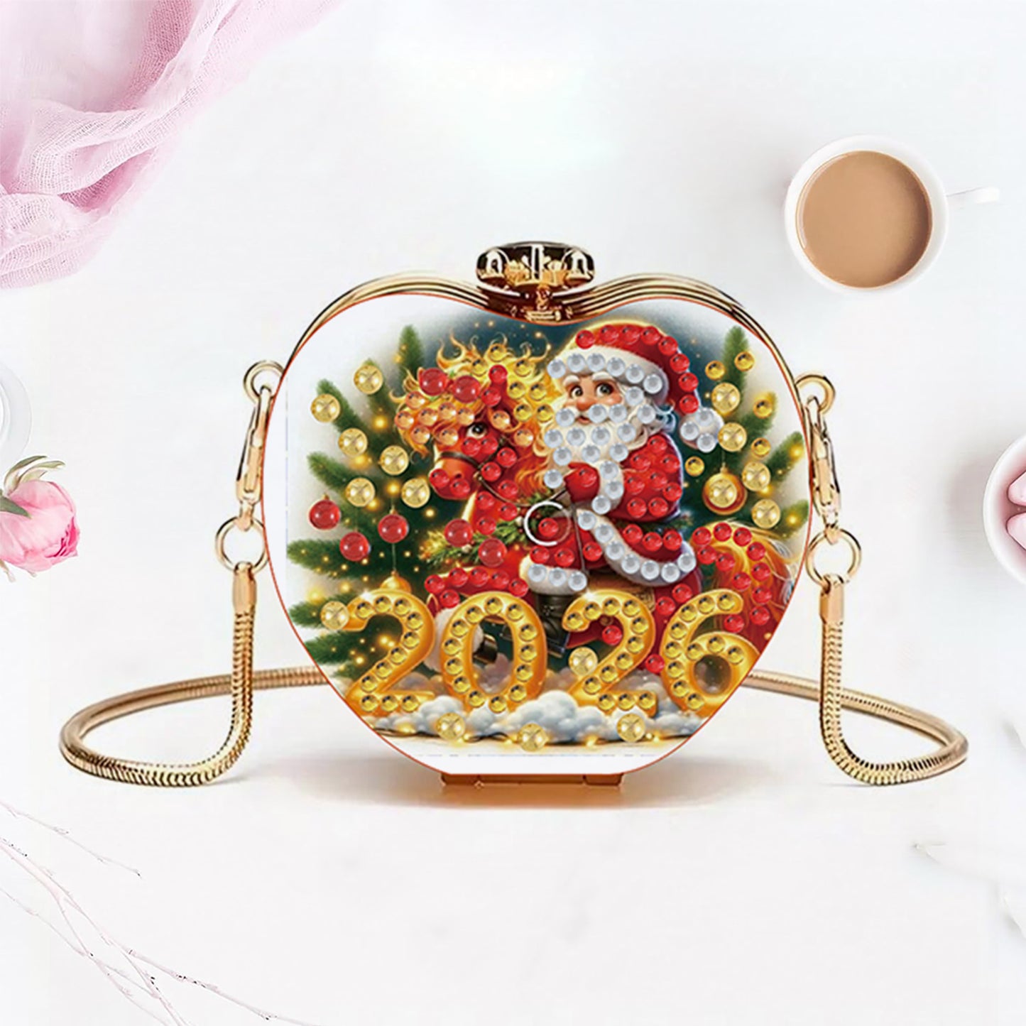 Santa Claus 2026 DIY Acrylic Love Diamond Painting Coin Purse w/ Chain for Women