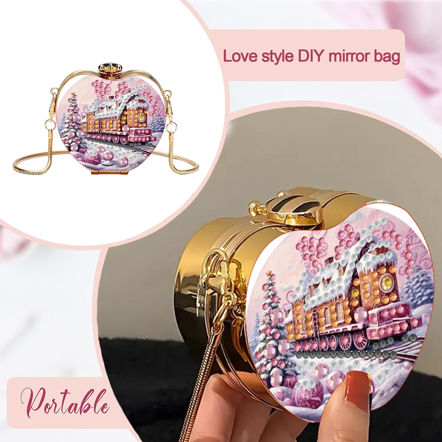 Train DIY Acrylic Love Art Diamond Painting Coin Purse with Chain for Women Girl