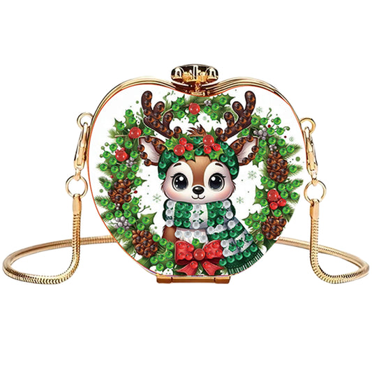 Xmas Reindeer DIY Acrylic Love Art Diamond Painting Coin Purse w/Chain for Women
