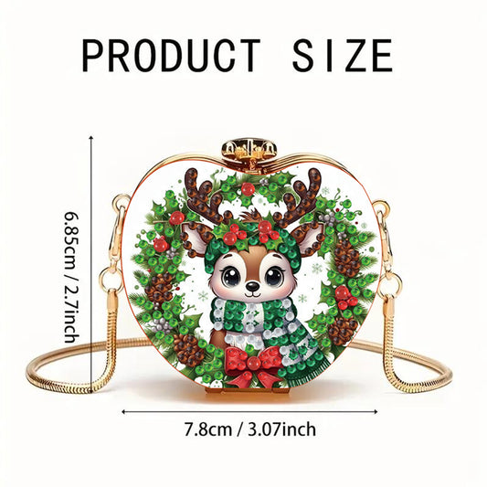 Xmas Reindeer DIY Acrylic Love Art Diamond Painting Coin Purse w/Chain for Women