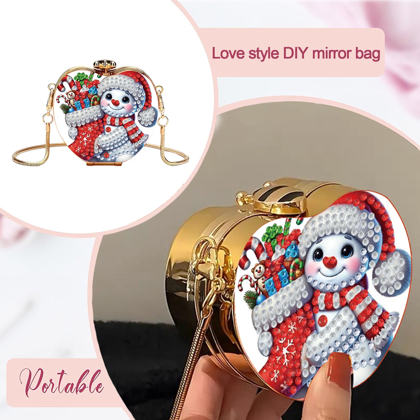 Snowman DIY Acrylic Love Art Diamond Painting Coin Purse with Chain for Women