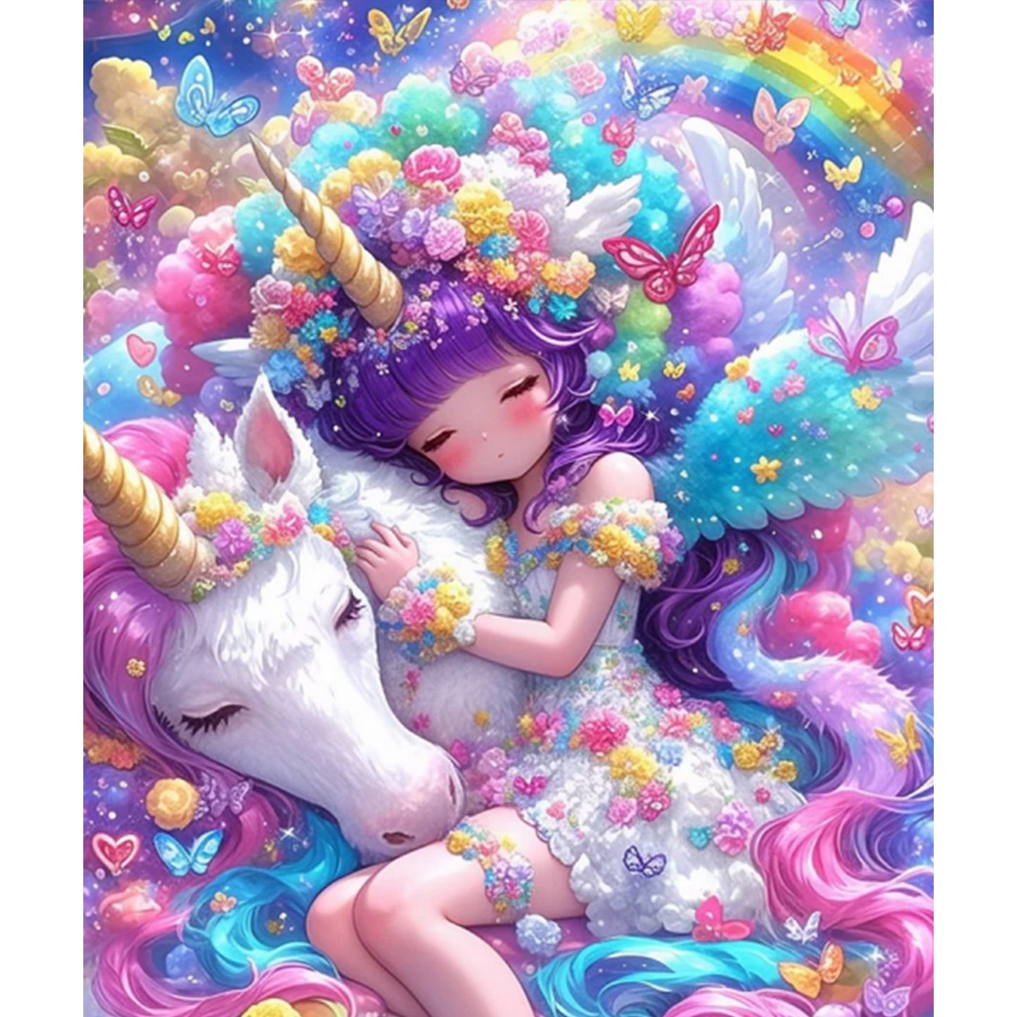 Rainbow Unicorn Girl - Partial AB Round Drill Diamond Painting 50*60CM