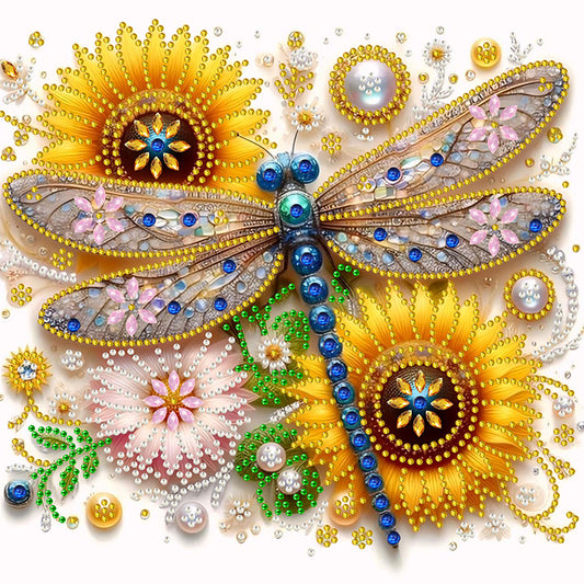 Flower Dragonfly - Special Shaped Drill Diamond Painting 30*30CM