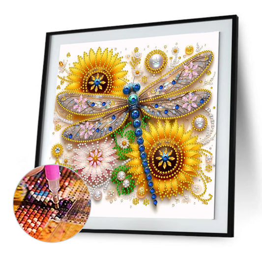 Flower Dragonfly - Special Shaped Drill Diamond Painting 30*30CM